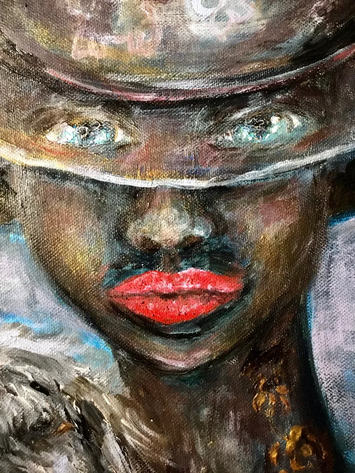 Fantasy woman in a hat with a small dog painting,original acrylic painting on canvas,home decoration wall art, unique gift.