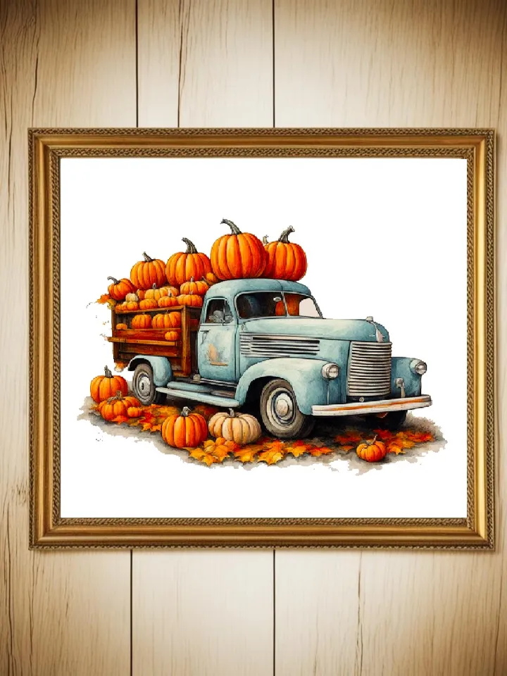 Set of 6 Pumpkin Truck Png Pumpkin Truck Sublimation Design Pick Up Car Png Autumn Trucks Printable Vintage Car Pumpkin Halloween Fall Truck