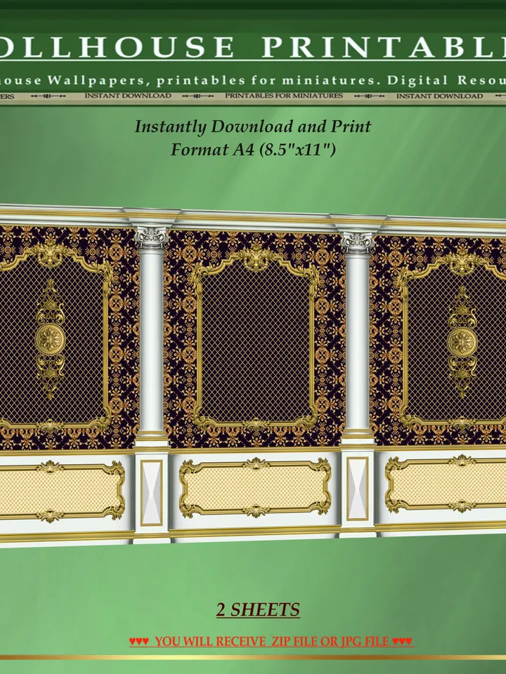 Wallpapers- Set 17-v10 | Printables for Dollhouses and Unique Miniature Projects | Digital Downloads | in Scale 1/12th