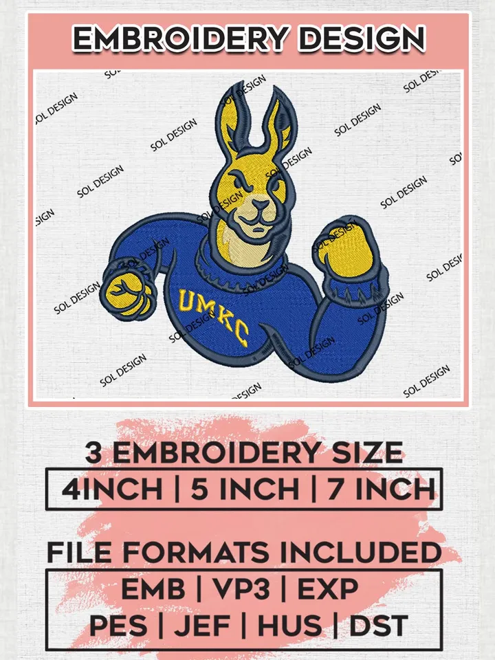 NCAA Kansas City Roos Team Funny Mascot Logo Machine Embroidery Design, NCAA Kansas City Roos Team Design Design files, NCAA Team Embroidery Designs, NCAA Machine Embroidery Designs, Digital Download