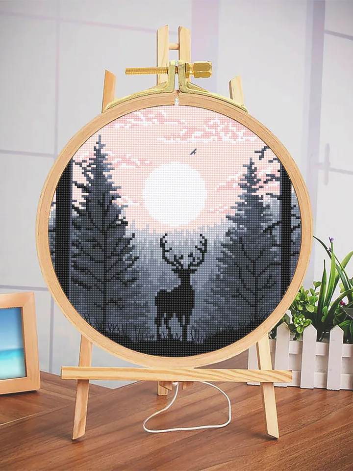 Nature landscape cross stitch pattern PDF download Deer cross stitch chart, Simple cross stitch beginner, Forest sunset digital pattern #L74