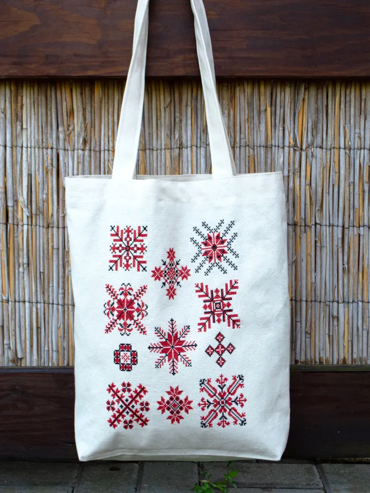 Shopper bag with hand embroidery Belarusian folk ornament