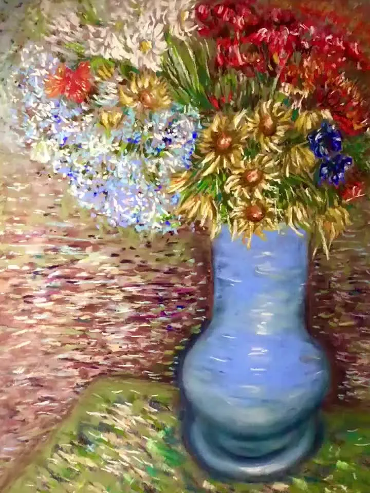 Vase of flowers,impressionistic soft pastel painting on pastelmat,gift for her,original wall art.