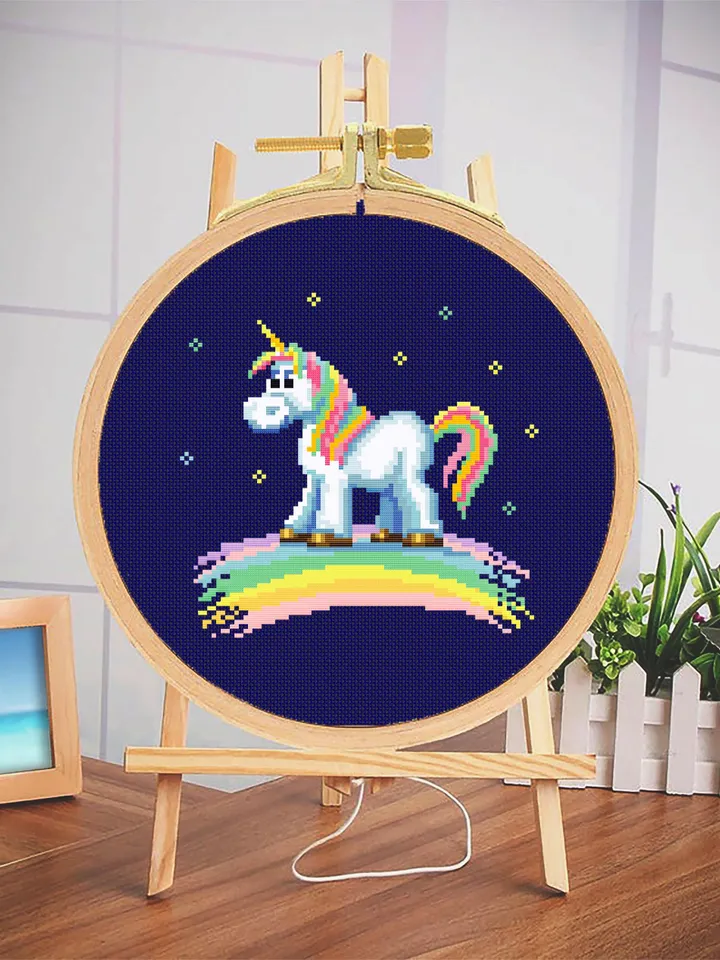 Rainbow unicorn cross stitch pattern download PDF Unicorn hand embroidery PDF Cute animal cross stitch chart, Little horse cross stitch #K11