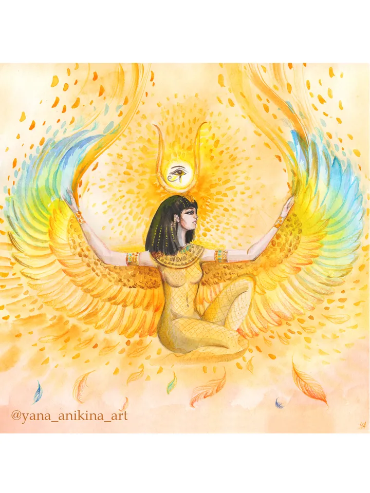 Isis Goddess Painting Egyptian Goddess Isis Art Original Watercolor Egyptian Gods Artwork. MADE TO ORDER