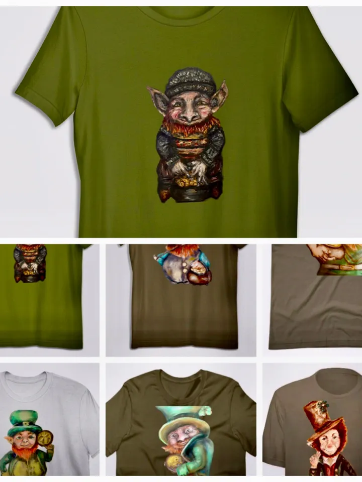 Leprechaun Unisex t-shirt made from my original painting,unique handmade humorous t shirt,designer shirts,artistic,st Patric day gifts.
