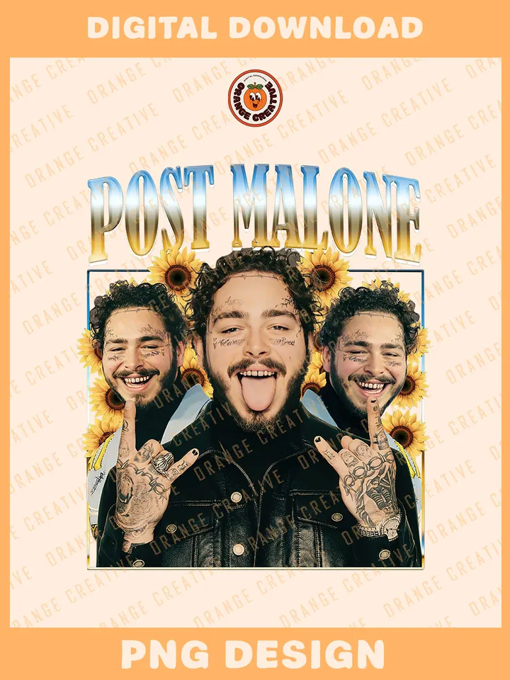 Po.st Malone Rapper Sunflower Bootleg Collage PNG, Rap Bootleg Template, Graphic Po.st Malone Vintage 90s Bootleg PNG Files, Custom Bootleg Rap Tee, Digital Download