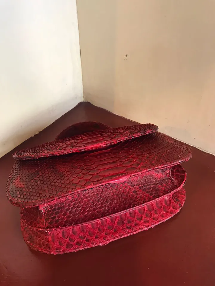 Genuine Python Skin Top Handle Red Crossbody Bag | Exotic Leather Bags | Snakeprint Bag | Handmade Designer Bag | Gift For Her