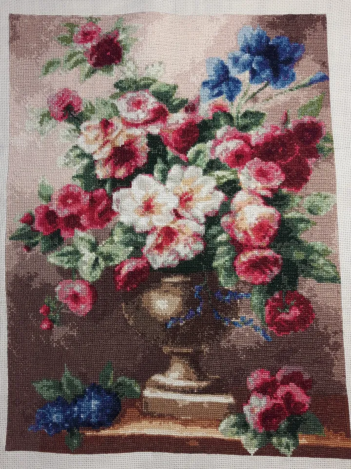 Antique Flowers Finished Cross Stitch Embroidery