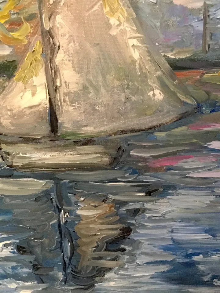 Boat on the river,original oil impressionistic style painting on canvas board,Monet inspired,handmade painting,home decoration wall hanging