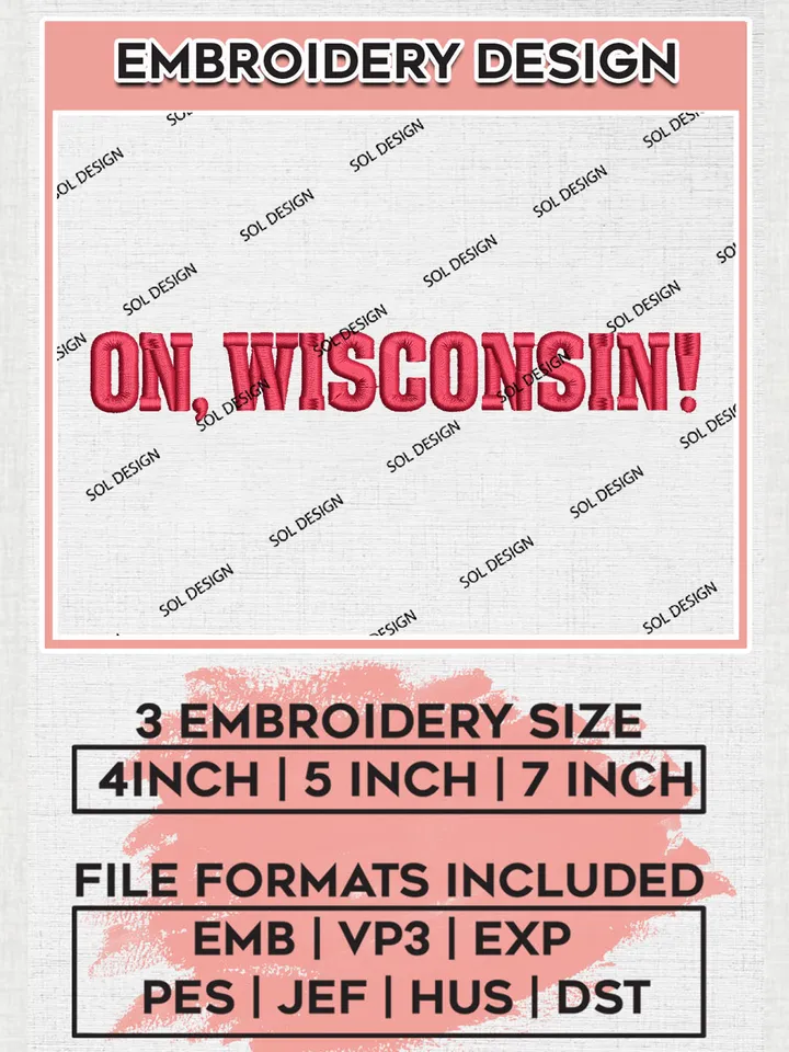 NCAA Oh Wisconsin Team Logo Embroidery Design Files, NCAA Wisconsin Badgers Machine Embroidery, NCAA Teams, 3 sizes, NCAA Machine embroidery designs, Digital Download