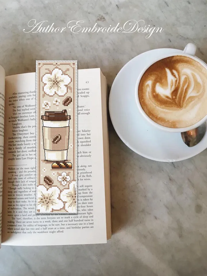 Coffee bookmark cross stitch pattern PDF download Takeaway Coffee cross stitch chart, Bookmark pattern digital PDF, Coffee lover gift #B375