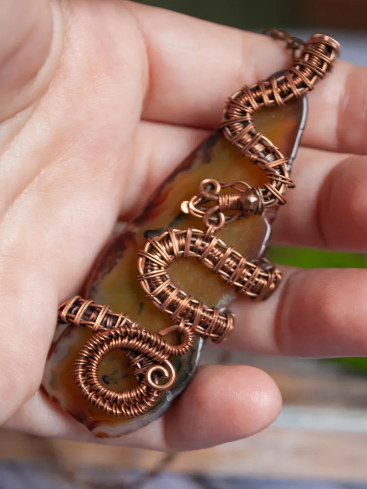 Elegant Handmade Pendant with Natural Stone in Copper Wire Wrapping