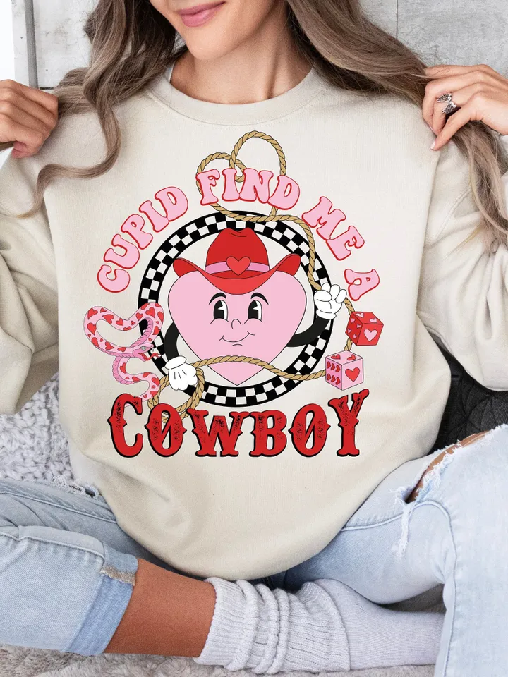 Cupid Find Me a Cowboy PNG-Valentine’s Day Sublimation Digital Design Download-western png, cowboy tshirt png, cowgirl png, png for girls