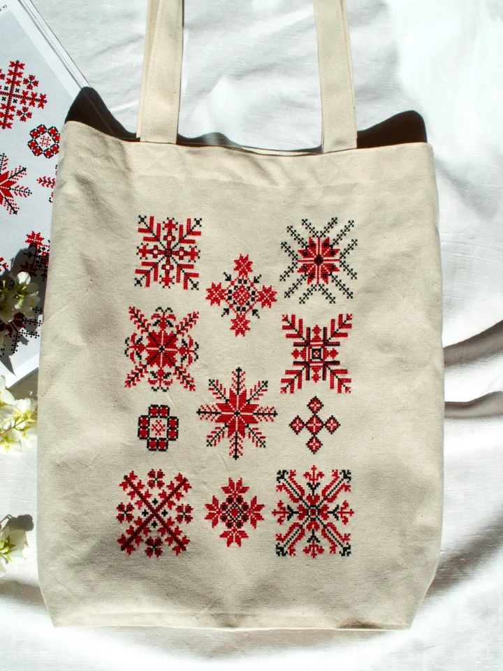 Shopper bag with hand embroidery Belarusian folk ornament