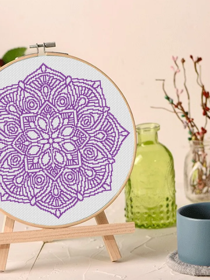 Mandala cross stitch pattern download PDF Monochrome cross stitch chart Modern mandala ornament digital PDF, Mandala hand embroidery PDF #M6