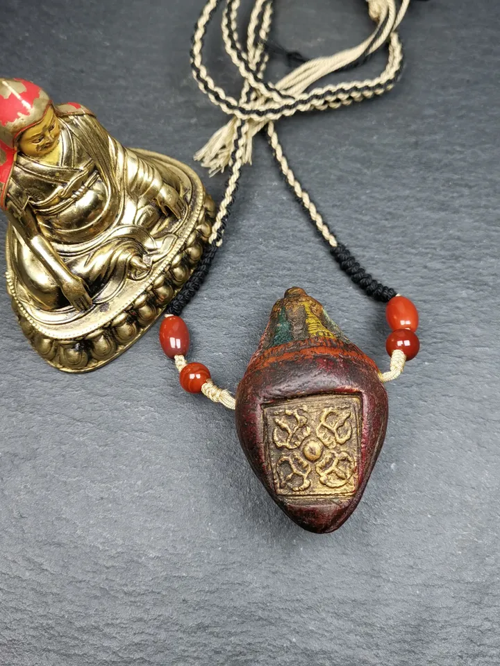 Gandhanra Old Tibetan Niang La Tsa Tsa Statue,Stupa Amulet,Pagoda Pendant,with Cross Vajra Stamp,Large Size 65mm,30+ Years Old