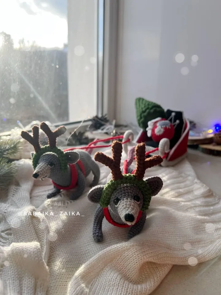 PDF Crochet Pattern SET Christmas Sleigh with Rats: Christmas sleigh, Amigurumi Rat, Christmas Tree, Amigurumi Sleigh, Christmas ornaments