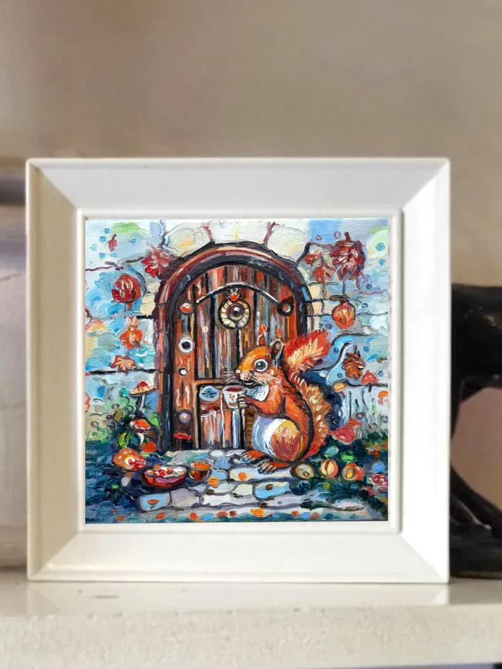 Squirrel with a cap Art Painting Original Oil Art
Oil on Canvas