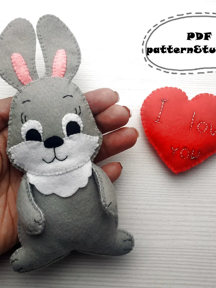 Bunny pattern, Felt pattern, Valentine pattern, Felt bunny pattern, Plush bunny toy sewing pattern, Valentines ornament, Valentines day gift