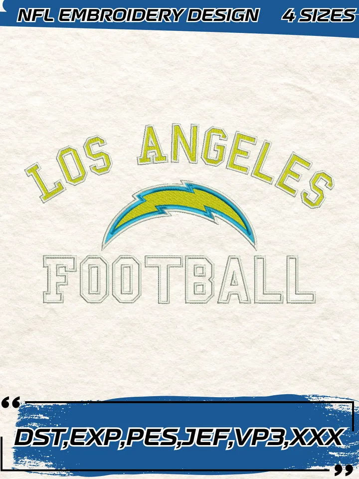 Los Angeles Chargers Embroidery Designs, Football Team NFL Machine Embroidery Digitized Pes Files, 4 Sizes, Digital Download