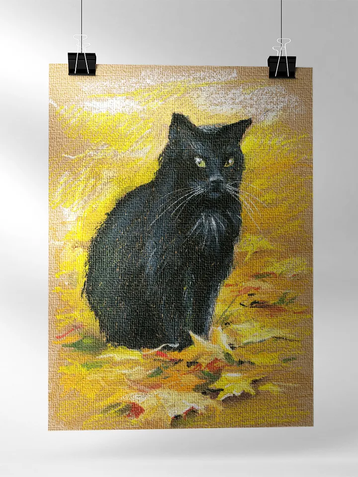 Print template, Black cat in autumn leaves, Portrait of a black cat, Animalistic , Digital file for printing and design, large poster