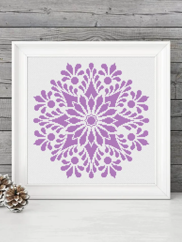 Mandala cross stitch pattern download PDF Monochrome cross stitch chart Flower mandala pattern digital Floral ornament embroidery PDF #M3