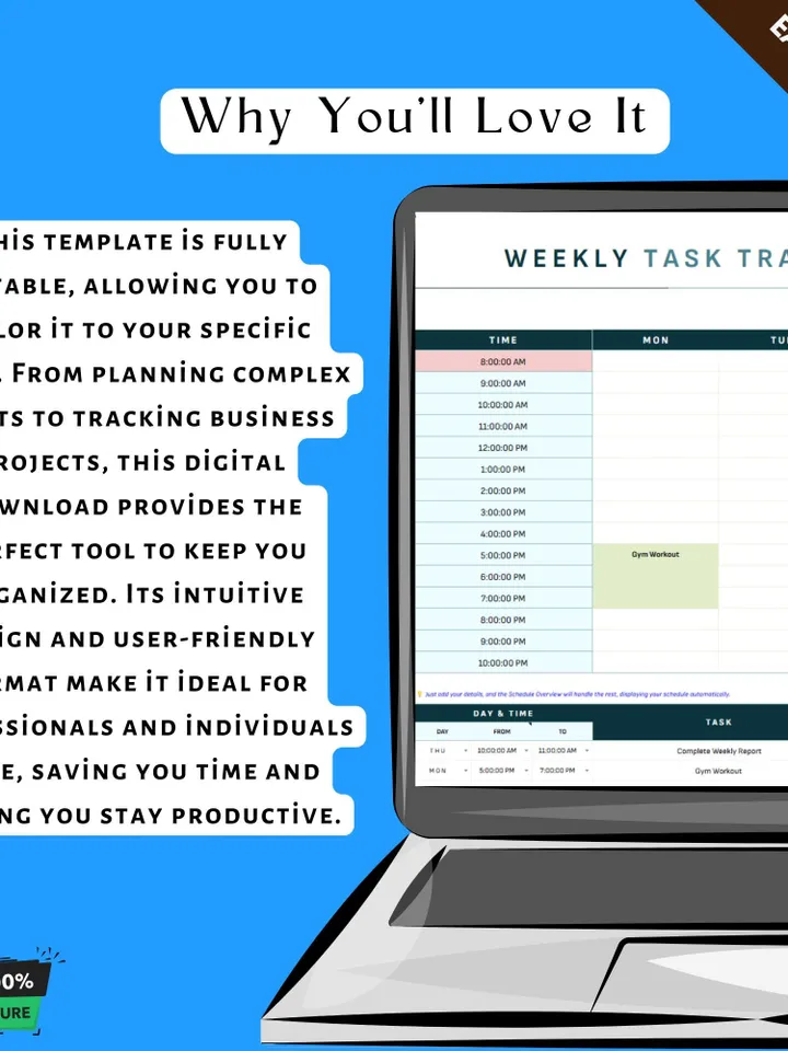 Weekly Task Tracker Template, Editable Google Sheets, Task Management Log, Weekly Progress Tracking Sheet