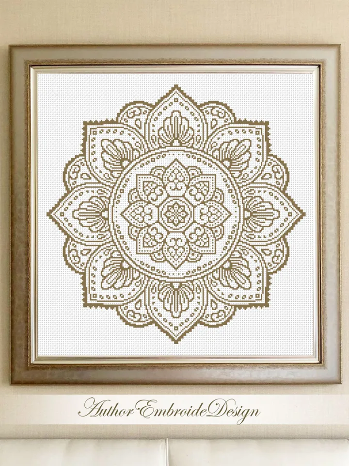 Flower mandala cross stitch pattern PDF download Monochrome cross stitch chart, Simple mandala pattern digital PDF, Mandala ornament #M264