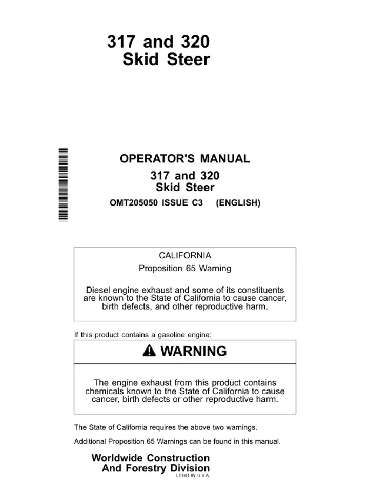 JOHN DEERE 317 AND 320 SKID STEER LOADER OPERATORS MANUAL