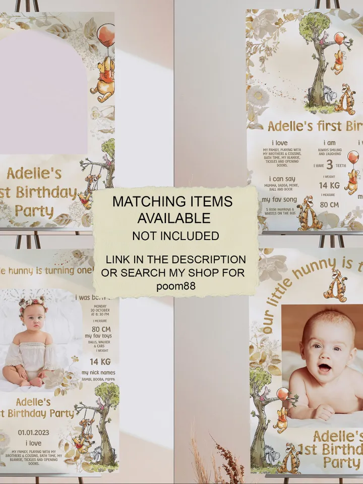 3rd Birthday Winnie the Pooh Inspired ; Classic Winnie Pooh Invitations; Neutral Winnie Pooh Turning three Winnie Pooh Birthday Party poom88