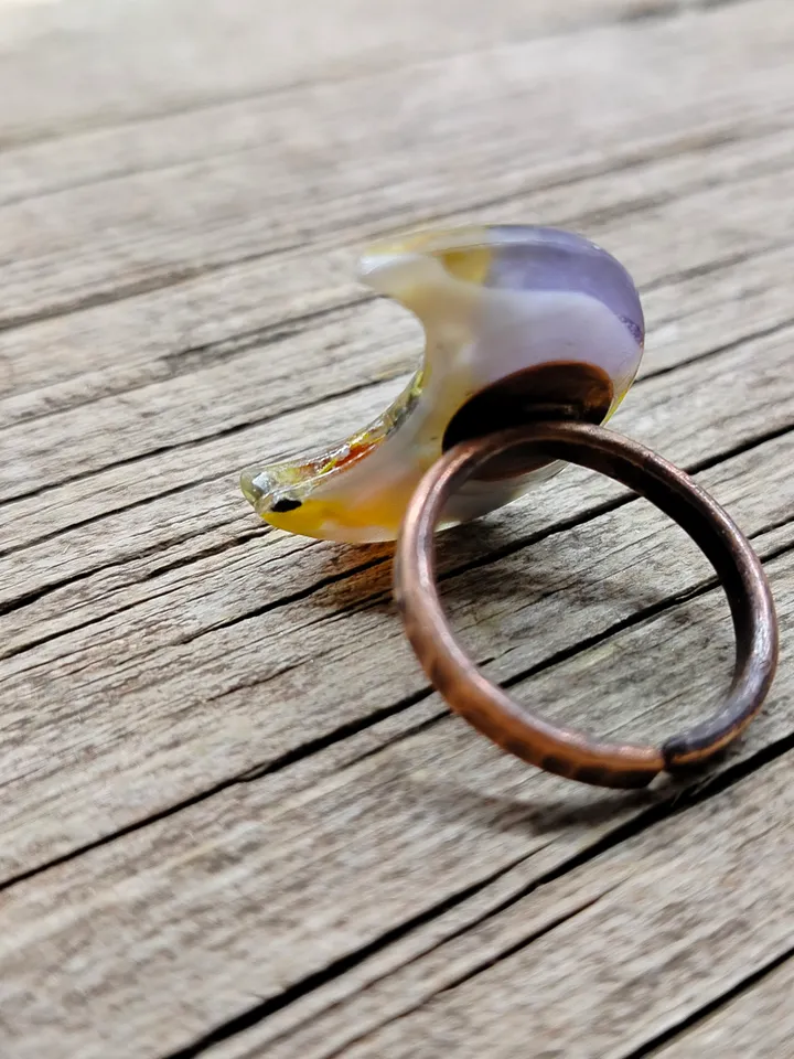 Moon statement ring Resin ring with flowers Viccan jewelry