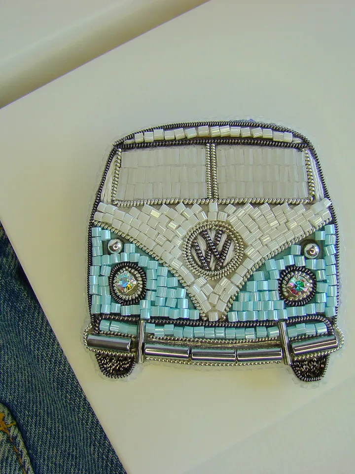 Brooch Car, beaded brooch, embroidered brooch, handmade design, custom brooch, cute brooch