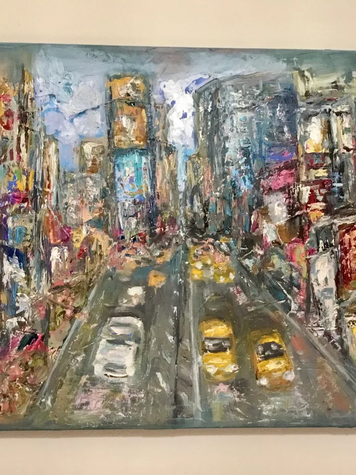 New York original textured oil painting on stretched canvas,cityscape wall art,world capitals original art,Times Square,USA painting.