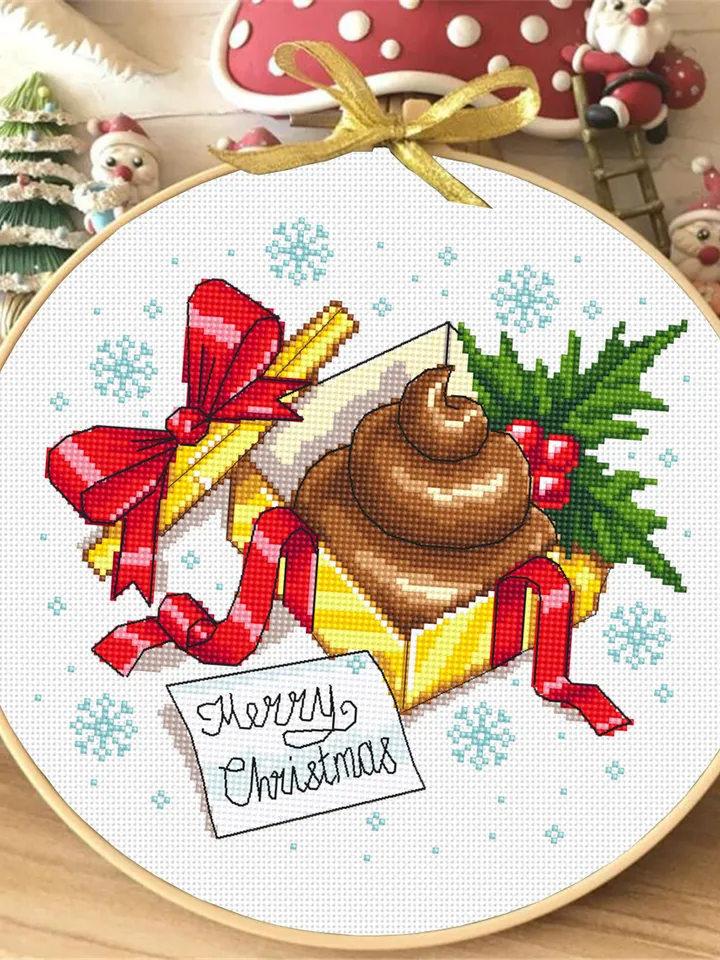 Funny Christmas present cross stitch pattern PDF download Poop cross stitch chart, Christmas pattern digital PDF, Merry Christmas sign #N111
