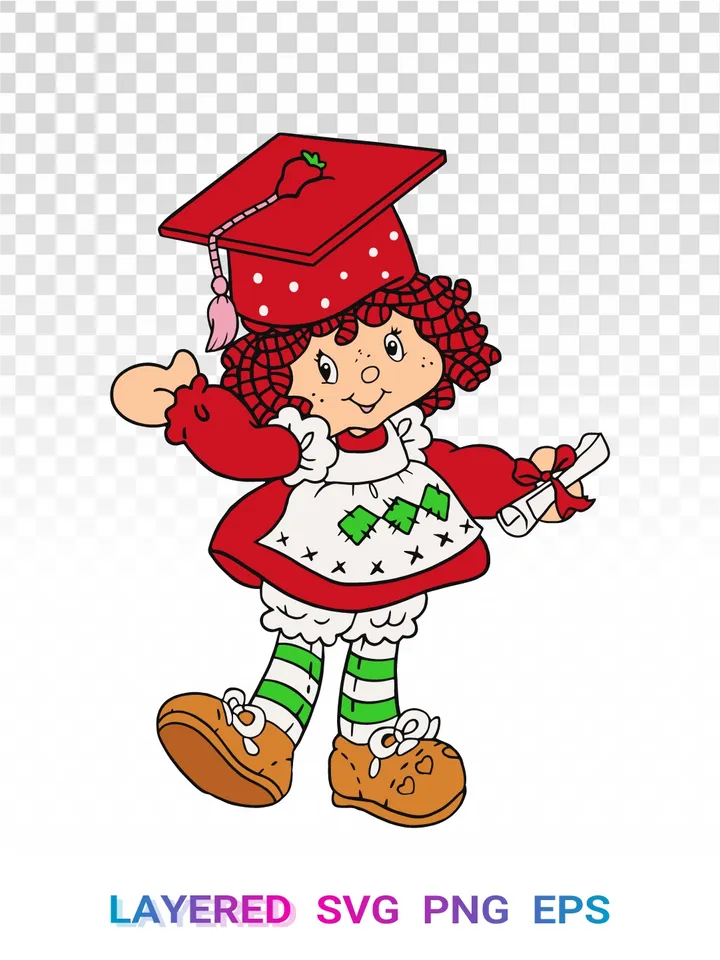 Strawberry Shortcake Graduation PNG, SVG Clipart Layered