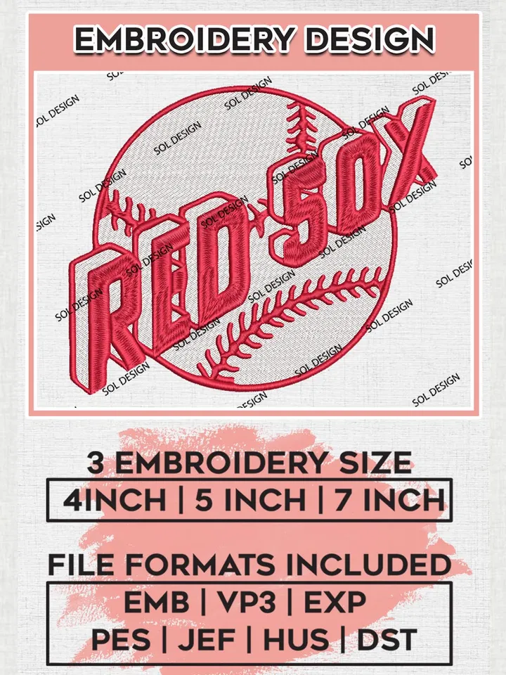 MLB Boston Red Sox Embroidery Design Files, MLB Boston Red Sox Team Embroidery, MLB Teams, 3 sizes, MLB Machine embroidery designs, Digital Download