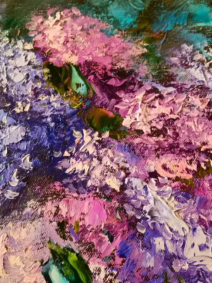 Lilac Flowers Impasto Big Oil Painting on Canvas Original Artist Svinar Oksana
