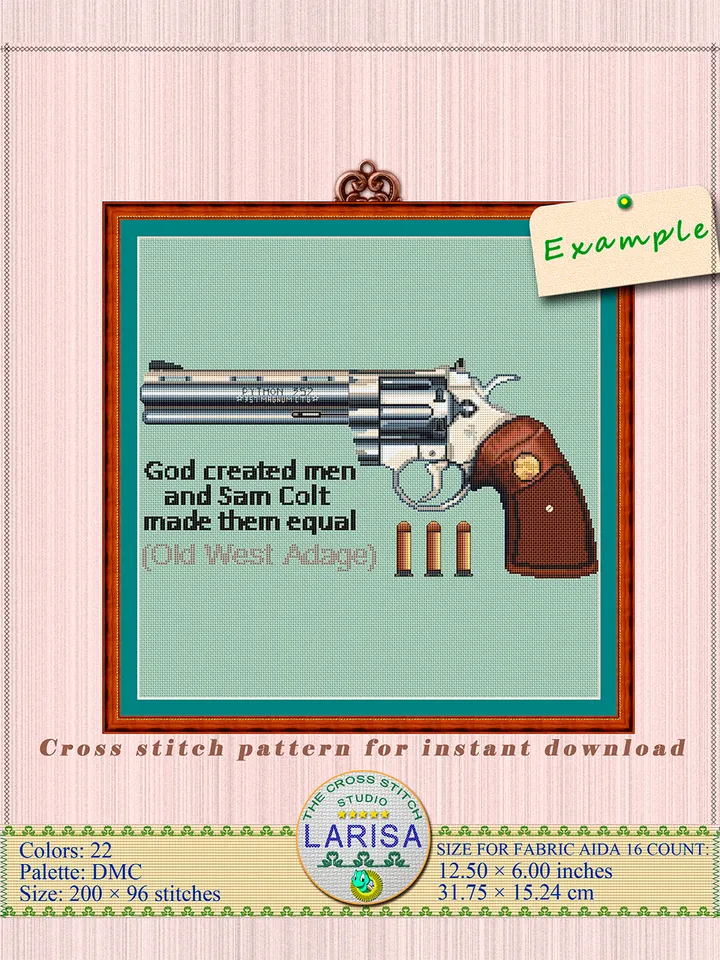 Revolver Cross Stitch Pattern | Colt Python | Pistol