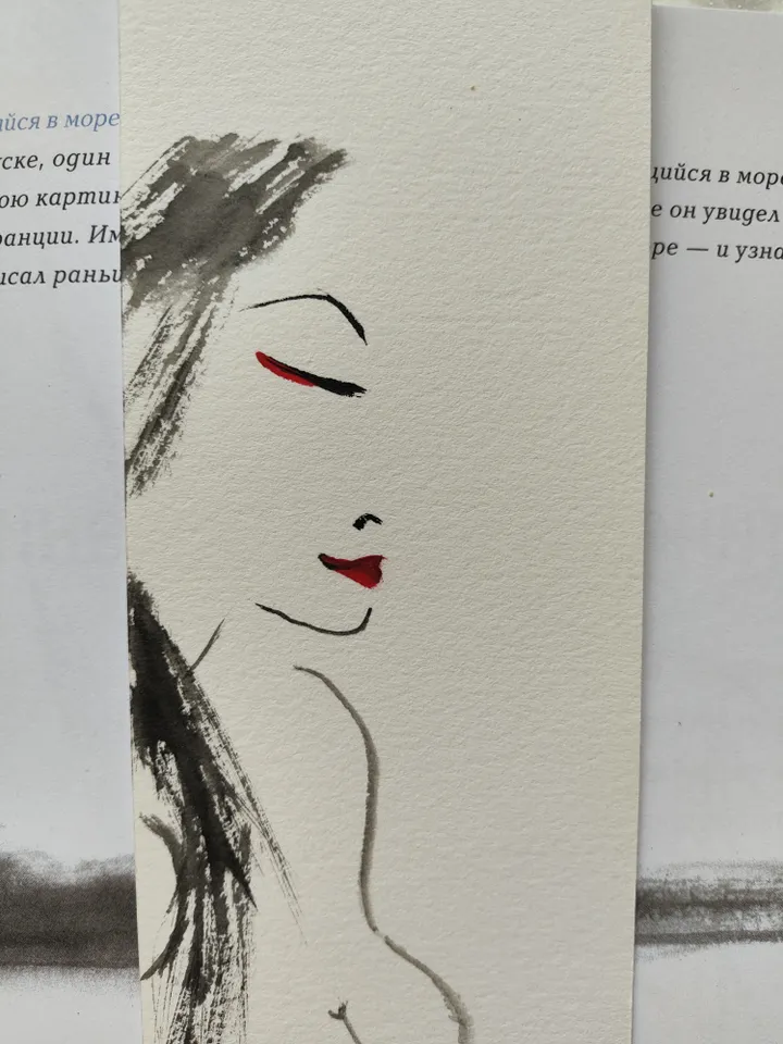 Handpainted bookmark.Original painting.Nude girl