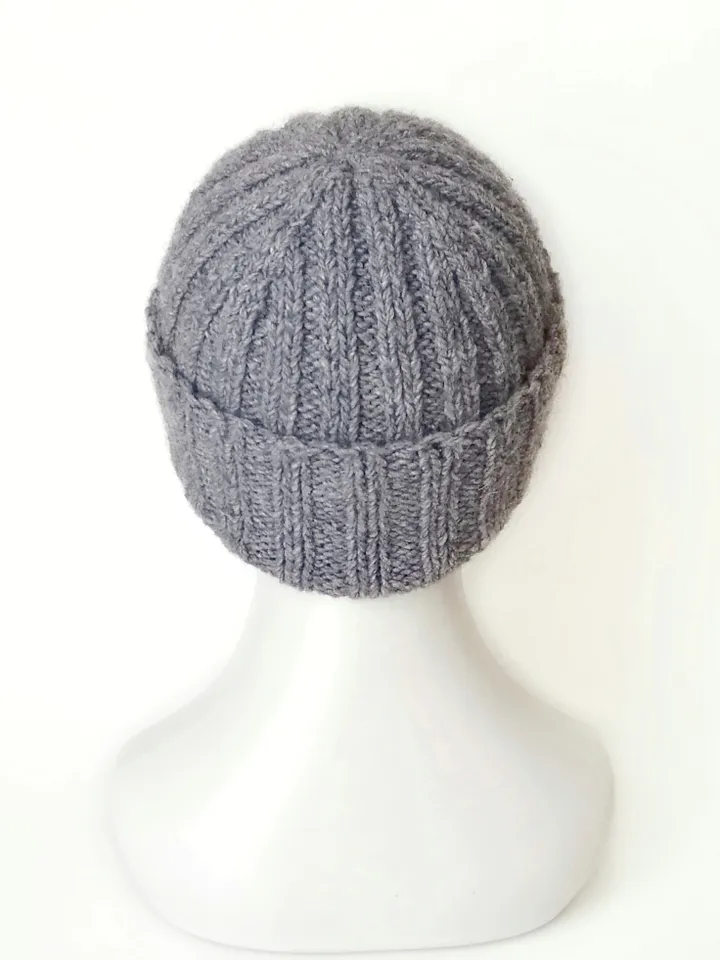 Handmade Grey Men's Beanie with Cuff - Luxuriously Warm Merino-Alpaca Blend Knit Hat, Handcrafted Warm Winter Wool Cap. FREE SHIPPING!