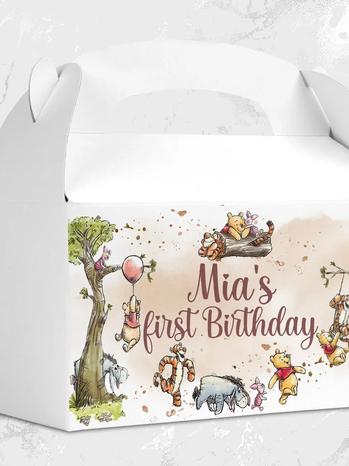 Editable Gable Box Label Hundred Acre Wood First Birthday party gable box label; Winnie the Pooh Party; Classic Pooh Party Birthday; wp6