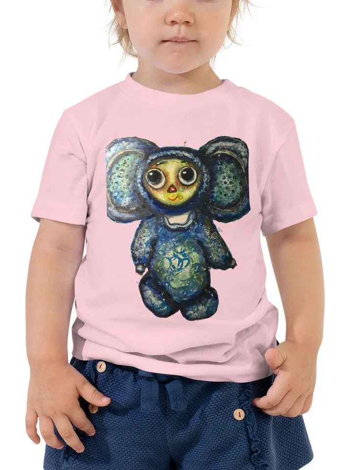 Cheburashka Toddler Short Sleeve Tee,russian toy unique design toddler t shirt,handmade special wearable  gift for kids.