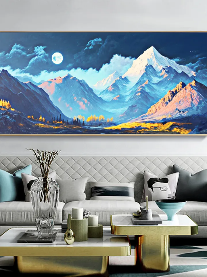 Landscape Oil Painting On Canvas, Original Snow Mountain Painting, Realistic Art of Field Scenery, Blue Decor, Large Wall Art, Home Decor