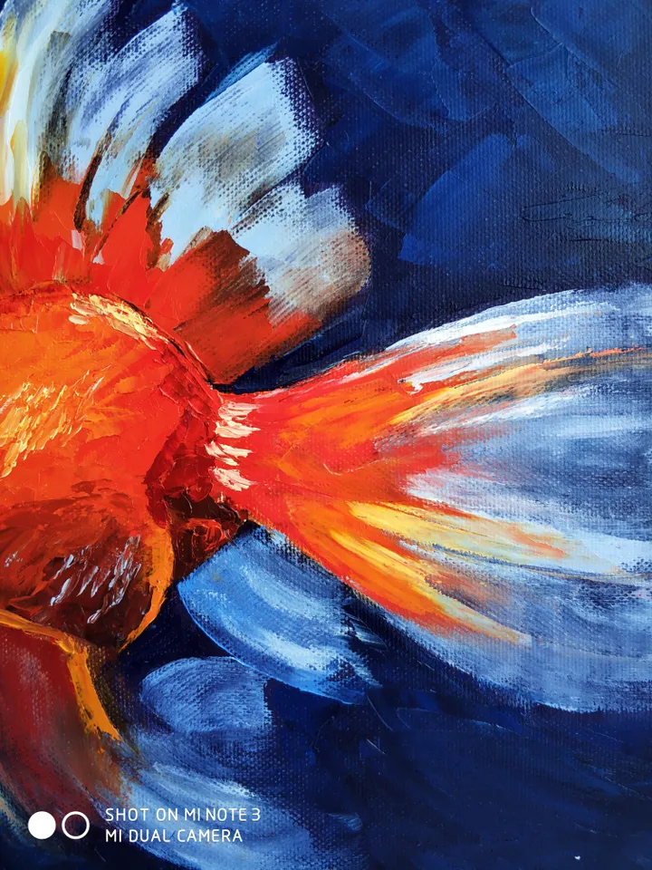 Oil painting goldfish, Bright fish, Symbol of good luck and happiness, Goldfish oil painting