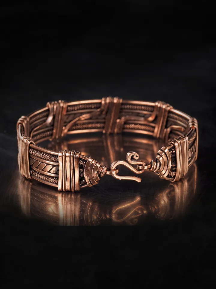 Handmade copper bracelet Unique wire wrapped metal bangle Antique style jewelry