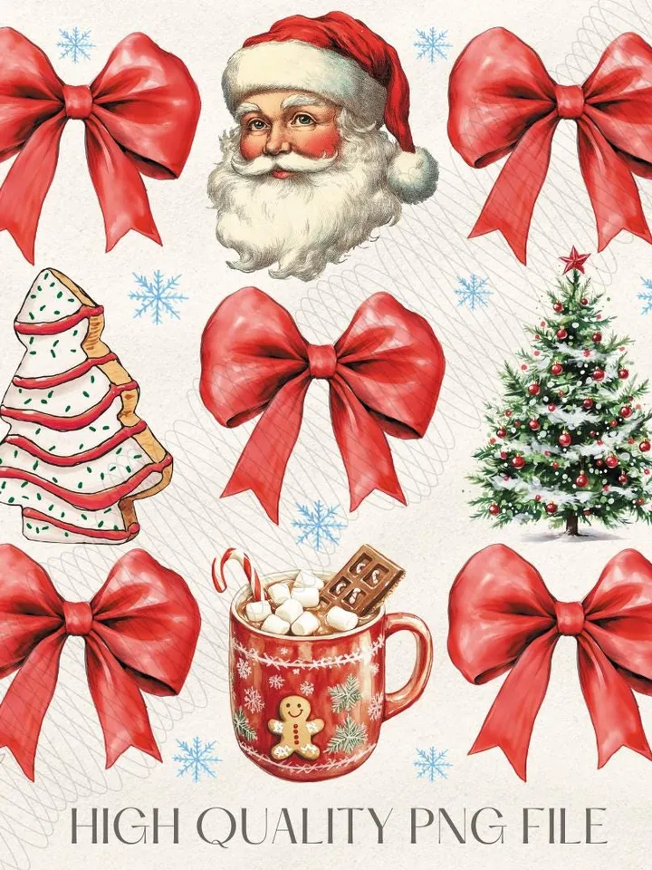 Coquette Christmas png, Coquette Bow Png, Christmas Tree sublimation, Retro Holidays, Santa Hot Cocoa Candy Cane Xmas Tree Cake, Girly Xmas