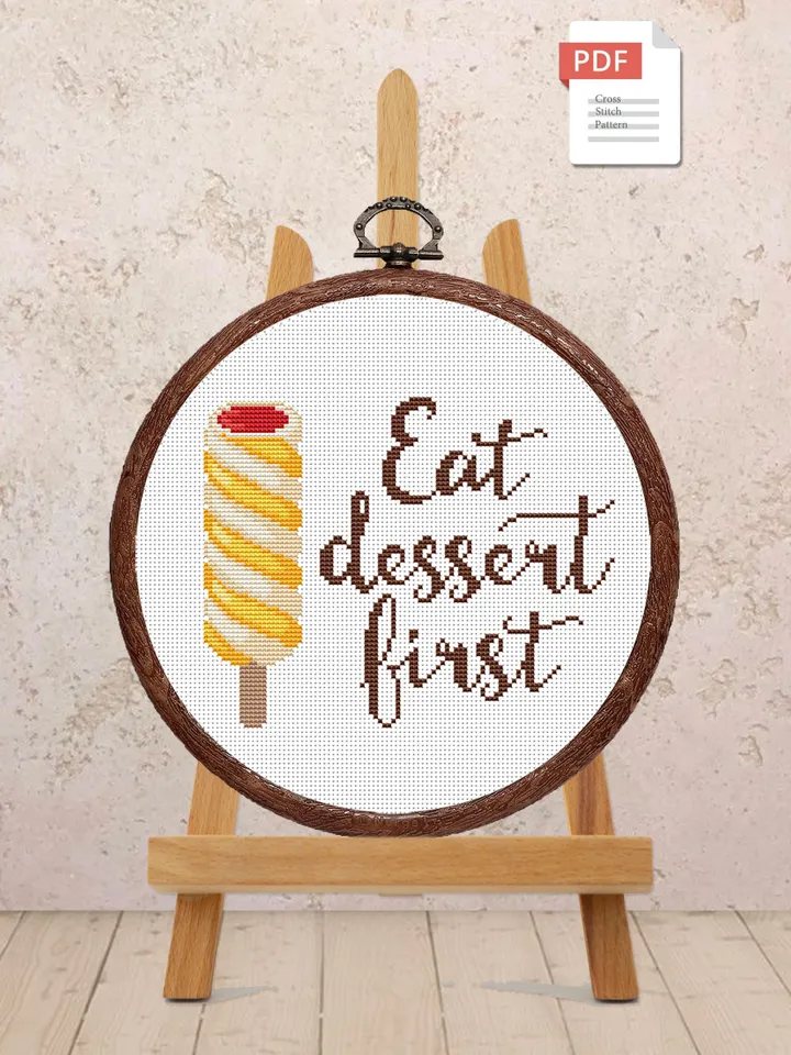 Set of 2 Ice Cream Cross Stitch Pattern, Kitchen Cross Stitch, Embroidery Ice Cream, Dessert Cross Stitch, Modern Cross Stitch #kt026