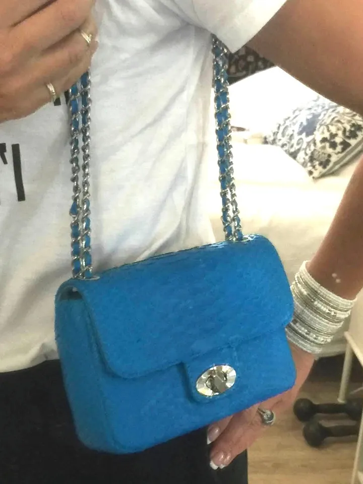 Genuine Python Skin Turquise Crossbody Bag | Adjustable Chain Classy Elegant snake Crossbody Small Lady Summer Bag | Blue Aqua Python Purse