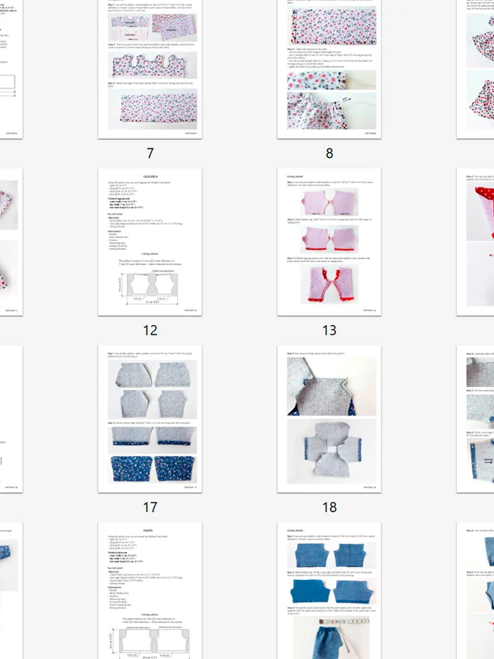 DIY clothes set for a Waldorf doll 7 inch (18 cm) tall. PDF sewing patterns and tutorials.